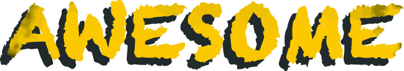 “Awesome” Phrase in Yellow Doodle Style with Drop Shadow