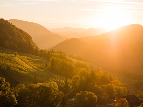 sunset in autumn in the mountains