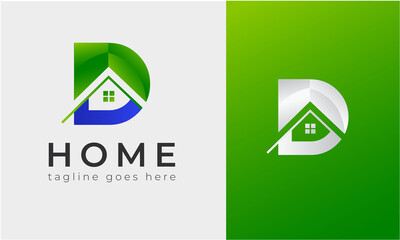 Real state Logo design concept with Latter D and Home In white and green background .Real state logo design & illustration vector art for property and home  house sell buy agency with 2 colors .