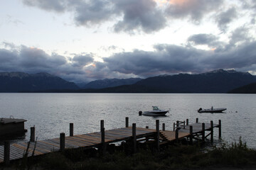 Cloudy views of dock with boats afternoon in the south of Argentina, Patagonia region.