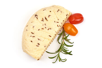 Caraway cheese, isolated on white background