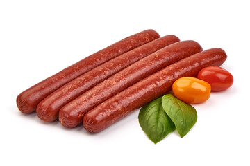Smoked pork sausages, isolated on white background