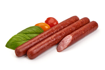 Smoked pork sausages, isolated on white background