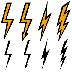 flat lightning. Set of electrical symbols.  Set of lightning symbols. 
