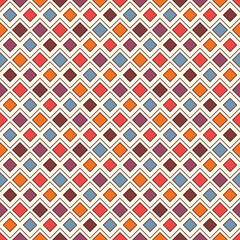 Repeated diamonds and lines background. Geometric motif. Seamless surface pattern with bright colors rhombuses ornament.