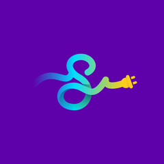 S letter logo with curl cable and plug adapter.