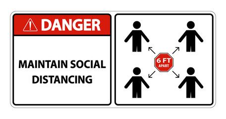 Danger Maintain social distancing, stay 6ft apart sign,coronavirus COVID-19 Sign Isolate On White Background,Vector Illustration EPS.10