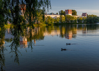 View of the Novodevichy Convent on a clear summer evening. Russia Moscow.