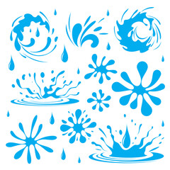 Water. Splash and spray. Set. Vector image.