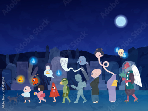 かわいい百鬼夜行のイラスト Background Wall Mural Backgrou Senryu