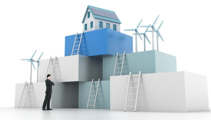 Eco sustainable home, energy efficiency concept. Original 3d rendering.