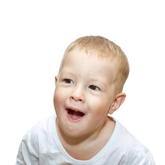 Playful little child on a white background