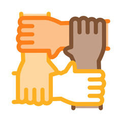 multiracial group hands holding icon vector. multiracial group hands holding sign. color symbol illustration