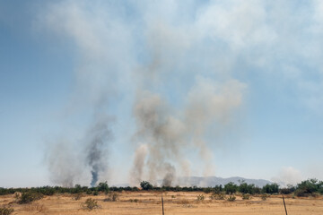 Beginning of Arizona USA arson wildfire in the rural desert threatening to endanger community