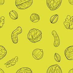 Seamless pattern. Vector graphics. A set of nuts.