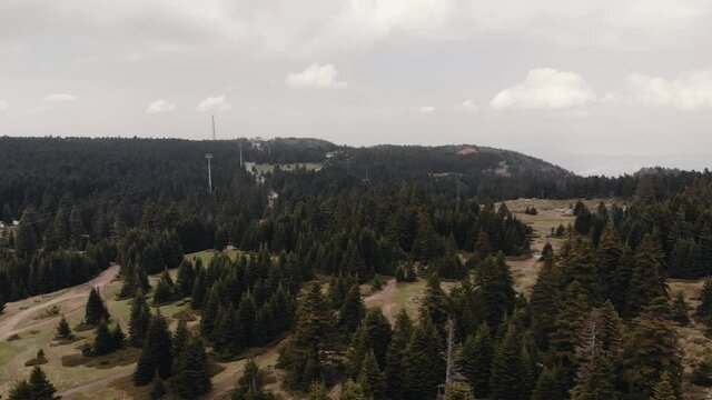 Panoramic view of Uludag. Amazing picturesque valley. Ascending above a beautiful forest in the mountain, Turkey