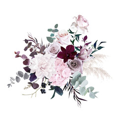 Dusty pink, pastel, mauve flowers glamour vector design wedding bouquet