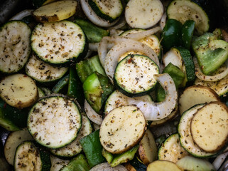 Mix of colorful seasoned vegetables.