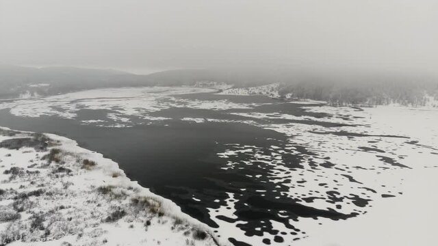 Frozen lake in Abant National Park. Beautiful snowy weather. Winter time on Bolu, Turkey. 