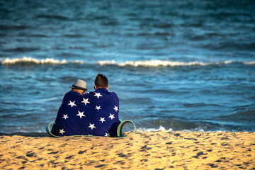 Couple on sea coast love story vacation relax water people romantic sun