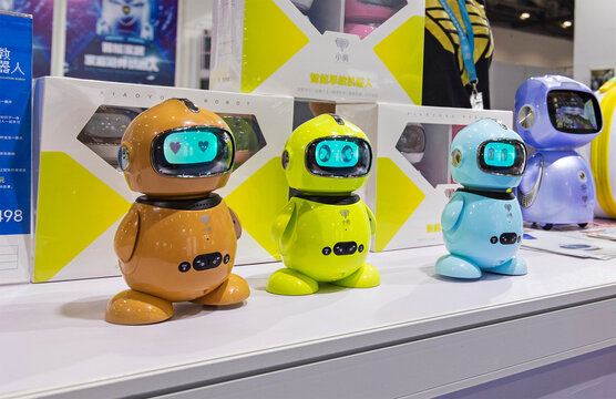 BEIJING, CHINA-JULY 8, 2017: Xiaoyong Robots are on display during the 3E Beijing International Consumer Electronics Expo 2017.