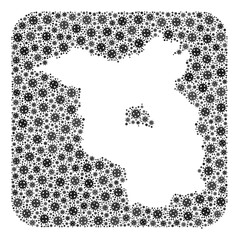 Covid-2019 virus map of Brandenburg State mosaic created with rounded square and subtracted shape. Vector map of Brandenburg State collage of covid-2019 items in variable sizes and grey color tinges.