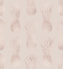 Seamless summer pattern with rose gold pineapples texture.