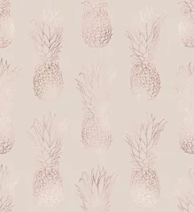Wall murals Pineapple Seamless summer pattern with rose gold pineapples texture.