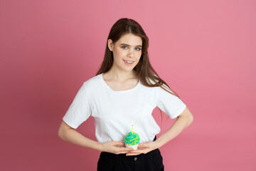 young european woman celebrated birthday