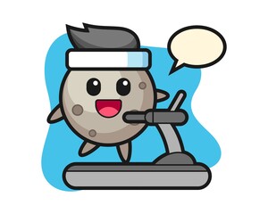 Moon cartoon walking on the treadmill