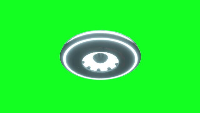 Flying saucer isolate on green screen. UFO. Realistic shaders and motion blur. 4K animation.