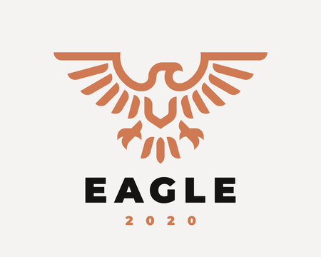 Eagle linear logo. Hawk heraldic emblem design editable for your business. Vector illustration.