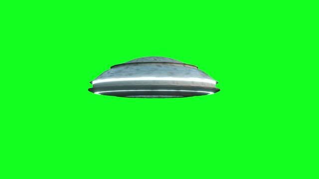 Flying saucer isolate on green screen. UFO. Realistic shaders and motion blur. 4K animation.