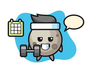 Moon cartoon doing fitness with dumbbell