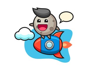 Moon cartoon riding a rocket