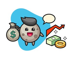 Moon cartoon holding money sack