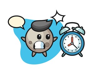 Moon cartoon surprised with a giant alarm clock