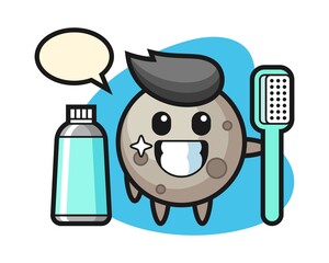 Moon cartoon with a toothbrush