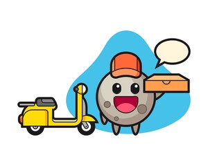 Moon cartoon as a pizza deliveryman