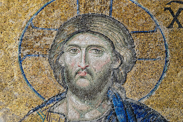 Jesus Christ, a Byzantine mosaic in the interior of Hagia Sophia. - obrazy, fototapety, plakaty