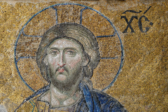 Jesus Christ, a Byzantine mosaic in the interior of Hagia Sophia, Istanbul-TURKEY.