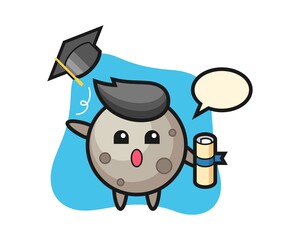Moon cartoon throwing the hat at graduation