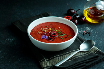 gaspacho de cereza, cherry and tomato cold spanish creamy soup, summer soup