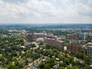 Fototapeta premium Aerial view of the Guilford and Tuscany-Canterbury neighborhoods in Baltimore, Maryland