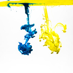 Blue and Yellow Ink in water