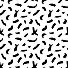 Brush strokes vector seamless pattern. Black paint freehand scribbles, wavy lines, dry brush stroke texture.