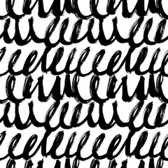 Swirled grunge lines vector seamless pattern. Horizontal brush strokes, swirls, curly lines.