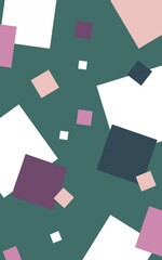 dark green vertical background with multi-colored squares pink and beige
