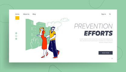 Sexual Harassment Landing Page Template. Young Woman In Red Dress Talking by Smartphone, Grinning Male Character with Lustful Face Trying to Touch Girl Buttocks. Linear People Vector Illustration - obrazy, fototapety, plakaty