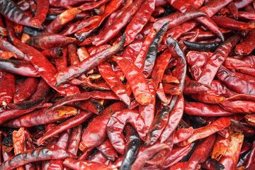 Close up of dried chilli, asia food ingredient background